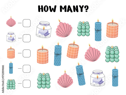 Candle Counting Worksheet with Mixed Candle Styles