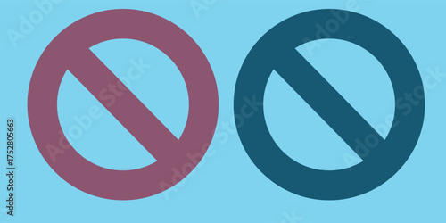 Prohibition Sign Set Red and Blue Color on Light Blue Background Vector Illustration