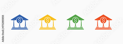 Bank Icon Set Color Multiple Style Collection