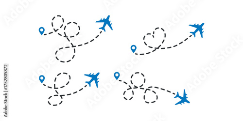 Airplane Route Trajectory with Destination Pinpoint Icon on White Background Vector Design