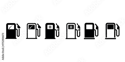 Gas Station Pump Icons Vector Set: Fuel, Service, and Energy Symbols for Transportation