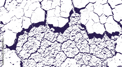Abstract texture of cracked dry earth or pavement with dark blue and white contrast isolated on transparent background