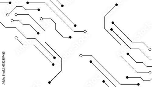 Vector Technology connected white lines and dots with electronics elements on tech bg. Digital technology futuristic internet network speed connection white background.