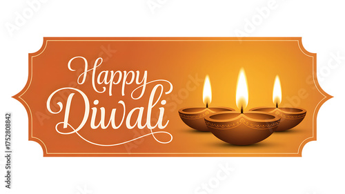 Warm Happy Diwali greeting card featuring glowing diyas on an orange background, symbolizing light, joy, and new beginnings.