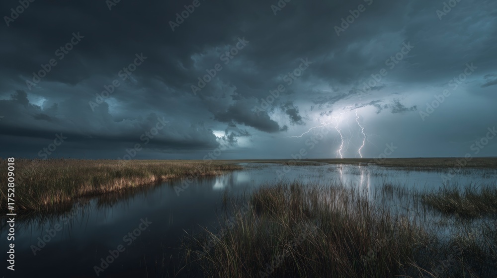 Obraz premium Stormy landscape over water