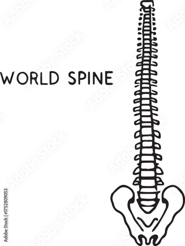 World Spine Day vector in black and white with stylized human spine, pelvic bones, and bold awareness typography