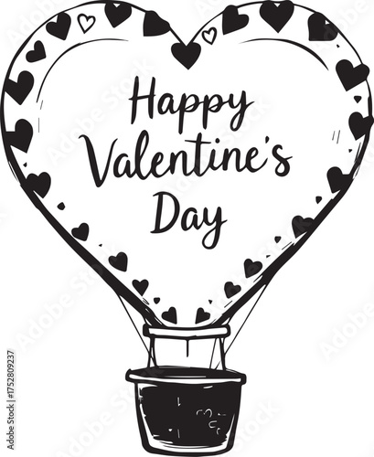 Valentine’s Day heart-shaped hot air balloon vector illustration with love and romantic celebration