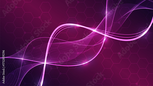 Futuristic Purple Vertical DNA Molecule Geometric Network Minimal Background.