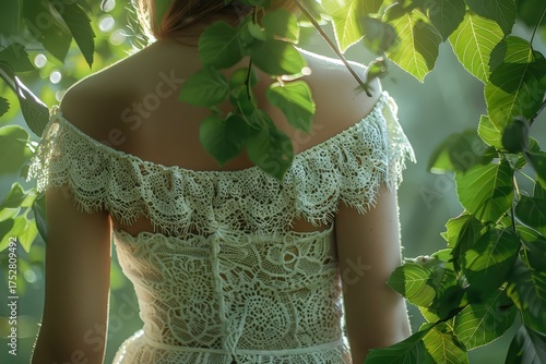 Highlights the intricate details and delicate beauty of a lace sundress.