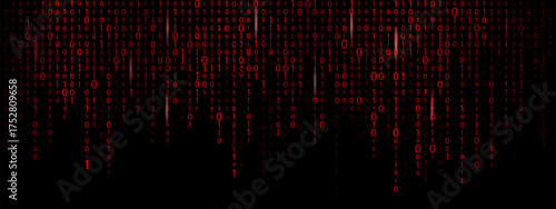Red binary code background. Matrix style bg. Futuristic cyber concept.