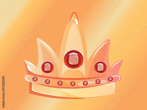 A golden cartoon crown with rubies or diamonds on a gradient gold background