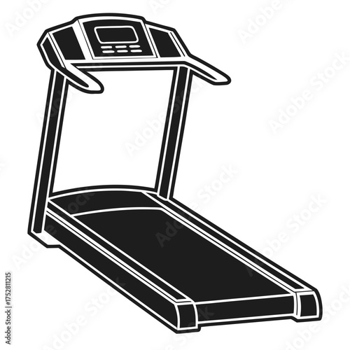 realistic silhouette of treadmill machine, black fill, white background, detailed outline
