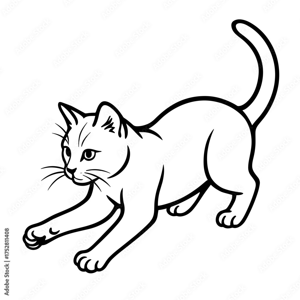 Fototapeta premium Playing cat with energetic mood, in action pose in minimalist style