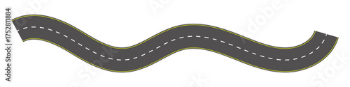 Wavy road top view, winding curves asphalt road vector.