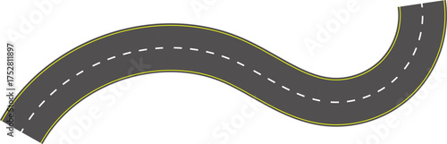 Wavy road top view, winding curves asphalt road vector.