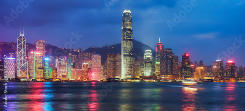 Photography Panorama of Victoria Harbor night view at Hong Kong, China