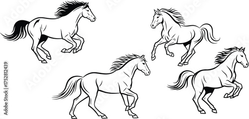 Majestic horses galloping freely in a dynamic composition