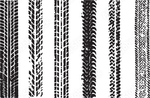 Off road tire track grunge pattern with car wheel tread marks and transportation trace texture