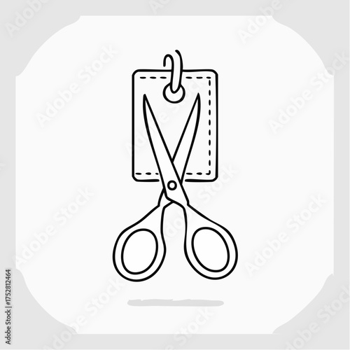 Simple Black and White Scissors with Tag Illustration.