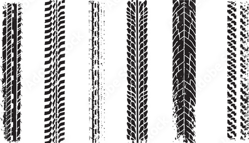 Rugged grunge tire track vector set with horizontal tread patterns for car and vehicle design projects