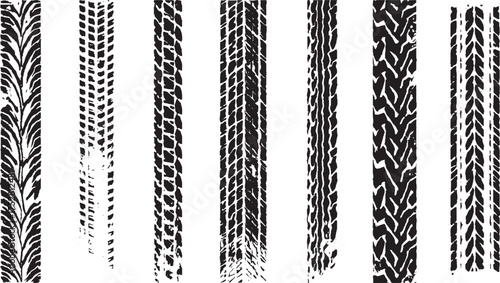 Black grunge car tire track texture with detailed wheel tread patterns for off road automotive design