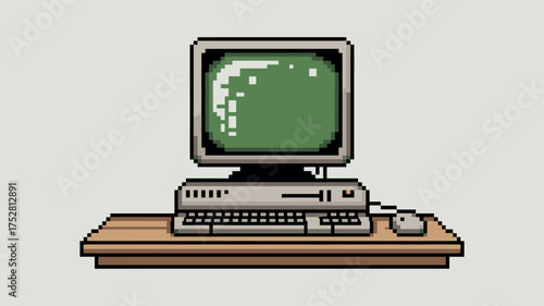 Retro Computer Pixel Art Vintage Technology Illustration