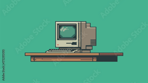 Retro Computer Pixel Art Vintage Technology Illustration
