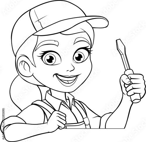 Woman Female Electrician Screwdriver Cartoon