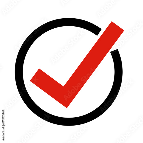 Red check mark approval icon – Bold red check mark enclosed in a circle, symbolizing validation, success, and approval — ideal for branding, verification systems, or user interface icons.