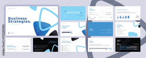 Abstract powerpoint presentation templates set, blue color identity presentation background, banner template, brochure, landing page, company profile, business design package set, vector illustration.