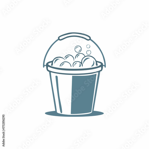Simple Illustration of a Bucket Filled with Soapy Bubbles.