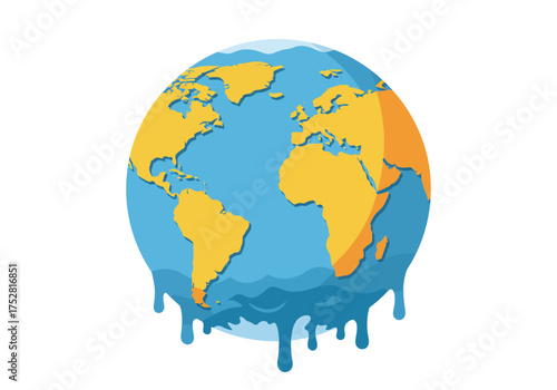 Melting Earth Globe Illustration Depicting Climate Change and Global Warming.