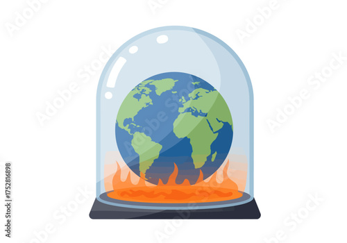Earth Globe Under Glass Dome with Flames.