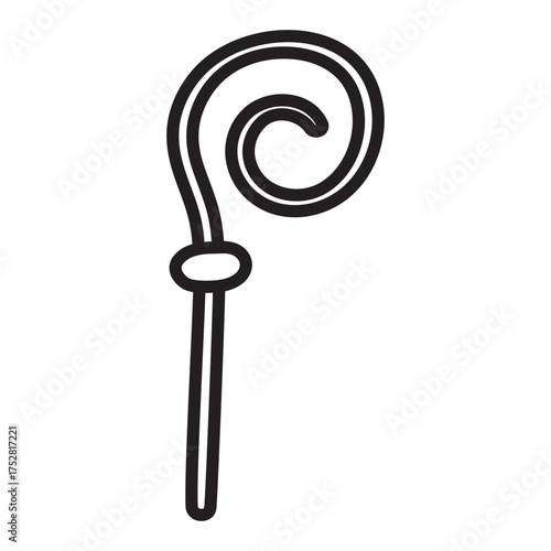 Crozier Staff. Outline icon. Vector illustration. Minimal holiday design for Saint Nicholas day.