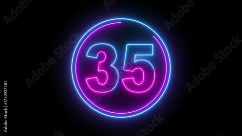 Glowing neon colorful 40 seconds countdown animation with circular progress bar in pink and blue on black background. Timer for events, gaming, streaming, broadcast, and technology intro 4K video