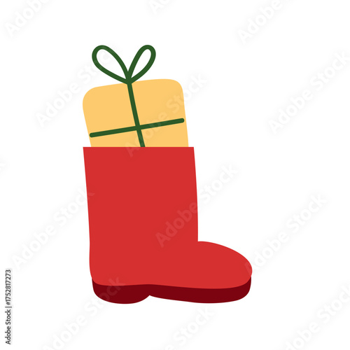 Simple vector illustration of a classic boot with a gift box inside. Minimal design for Sinterklaas tradition.