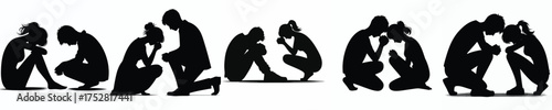 vector silhouette of a couple sitting sad