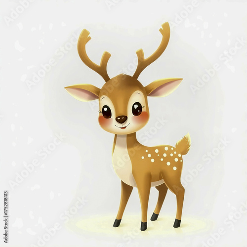 Cute young illustrated deer on white background