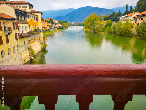 View from the Alpine Bridge in Bassano del Grappa, Vicenza, Italy