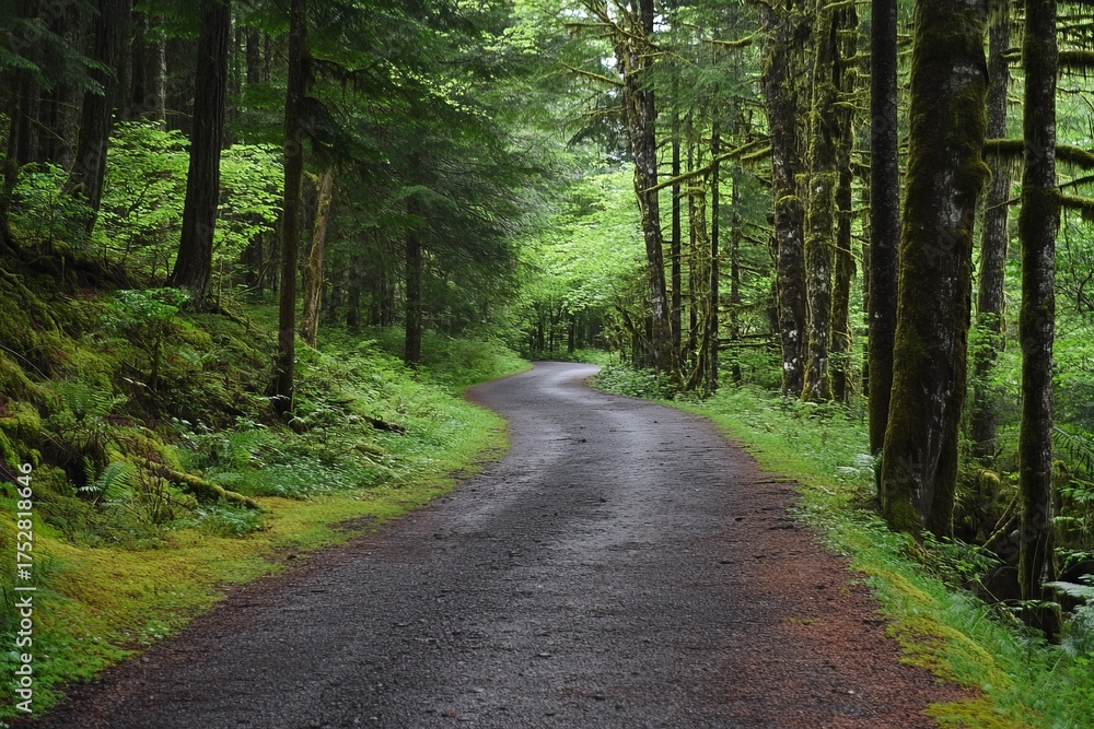 Fototapeta premium Winding forest road, lush greenery
