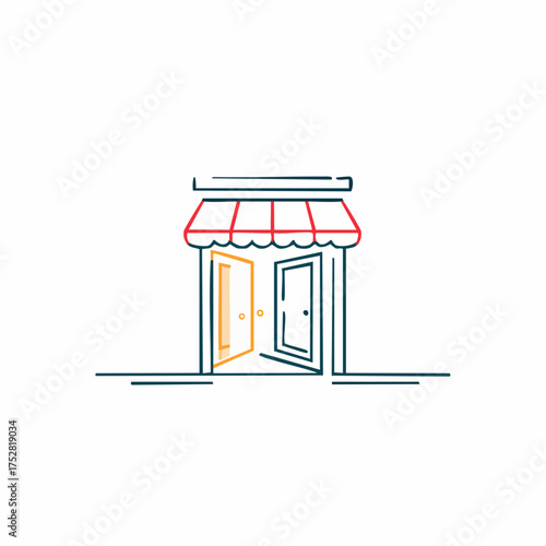 Simple Vector Illustration of a Shopfront with Open Doors.