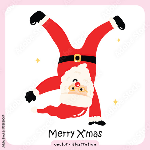 santa claus with a handstand funny chrismas vector illustration