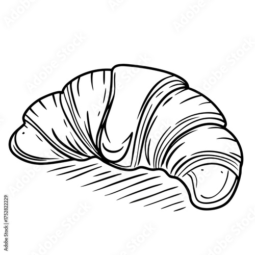 Minimalistic Line Art of Croissant, Single Stroke Black on White Vector Drawing, Simple One‑Line Bakery Illustration

