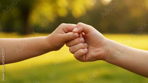 giving hands, Two hands making a fist bump gesture outdoors in a park symbolizing friendship and agreement