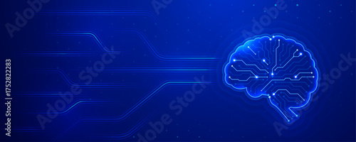 Digital brain with circuit lines representing artificial intelligence and data
