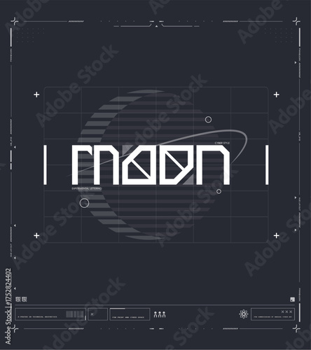 Futuristic space-themed UI design with MOON typography and orbital interface elements.