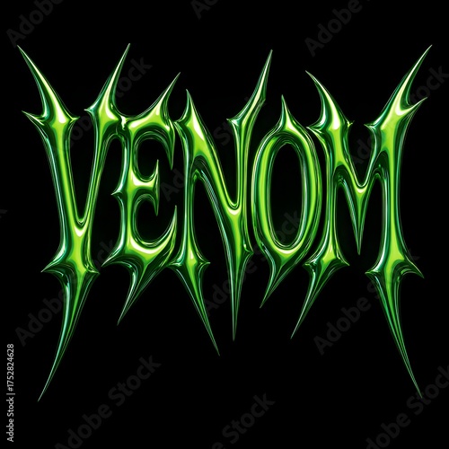 Intense green venom typography design with sharp edges against a dark backdrop, perfect for edgy branding or striking graphic design projects