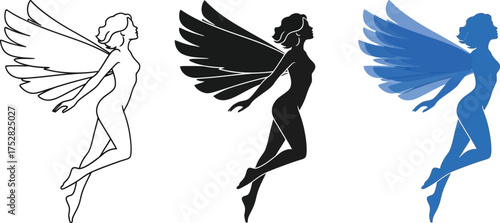 Graceful fairy silhouette in flight with outstretched wings, symbolizing freedom and magic