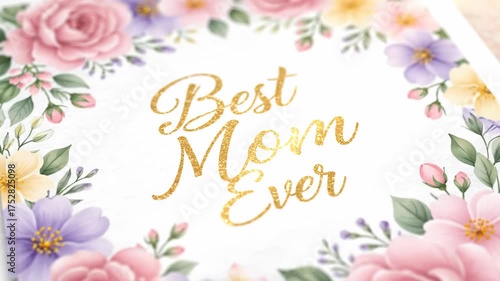 Beautiful floral card with Best Mom Ever text for Mothers Day celebration