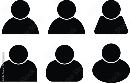 Set of 6 default profile picture icons, user avatar silhouette collection vector illustration on white background
